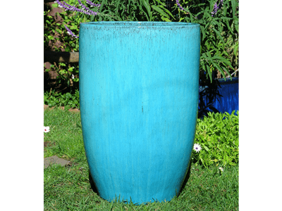 bright blue outdoor planter